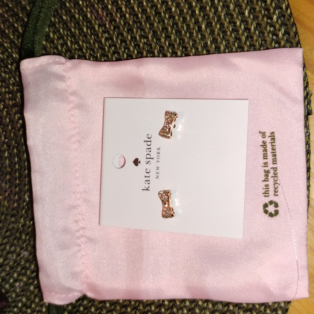 Kate SPADE Rose gold Bow earrings with Dust bag NWT